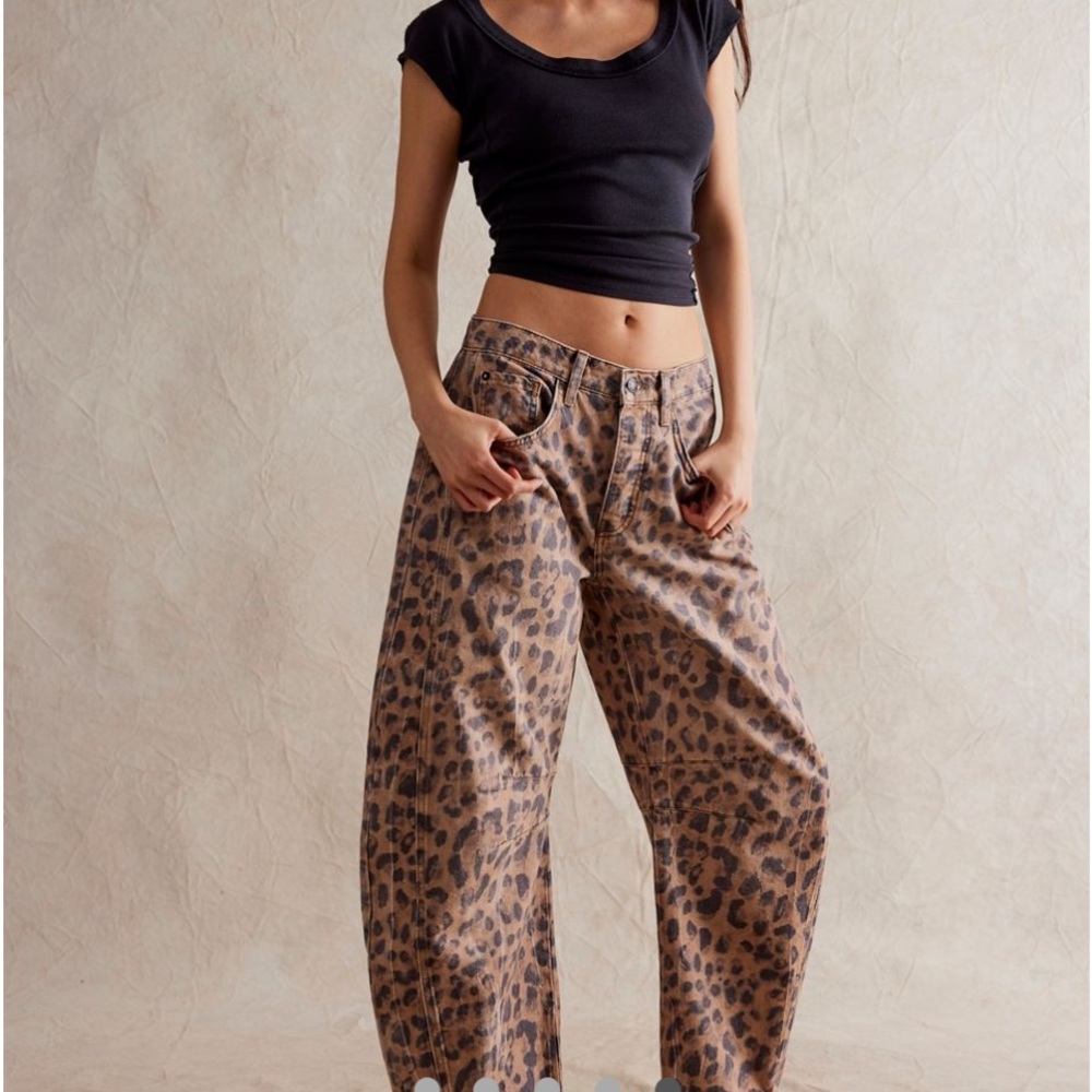 Free People We the free good luck printed barrel jeans in leopard